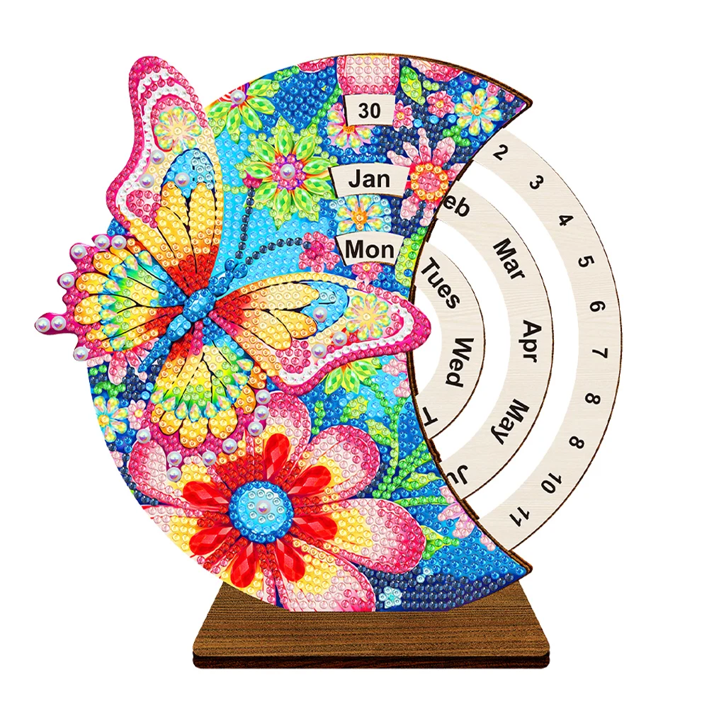 Diamond Art Rotating Calendar Desk Decor Kit Wooden 5D DIY Diamond Painting Perpetual Calendar Desk Calendar for Home Decoration