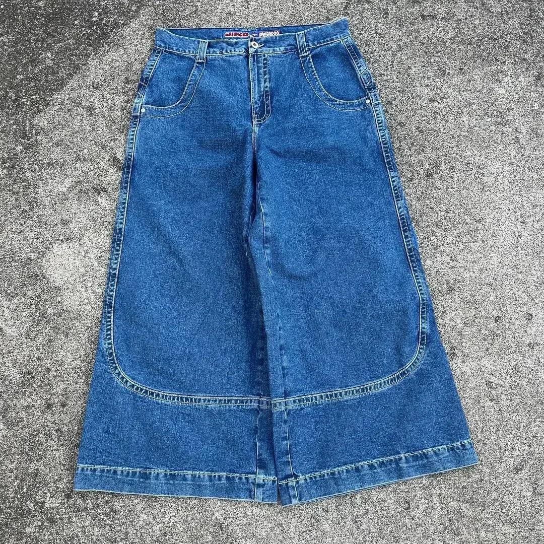 Hiphop Y 2K Grote Zak Blauwe Retro Losse Jeans Jnco Jeans Heren Harajuku Kangoeroe Patroon Gothic Hoge Taille Casual Wijde Broek