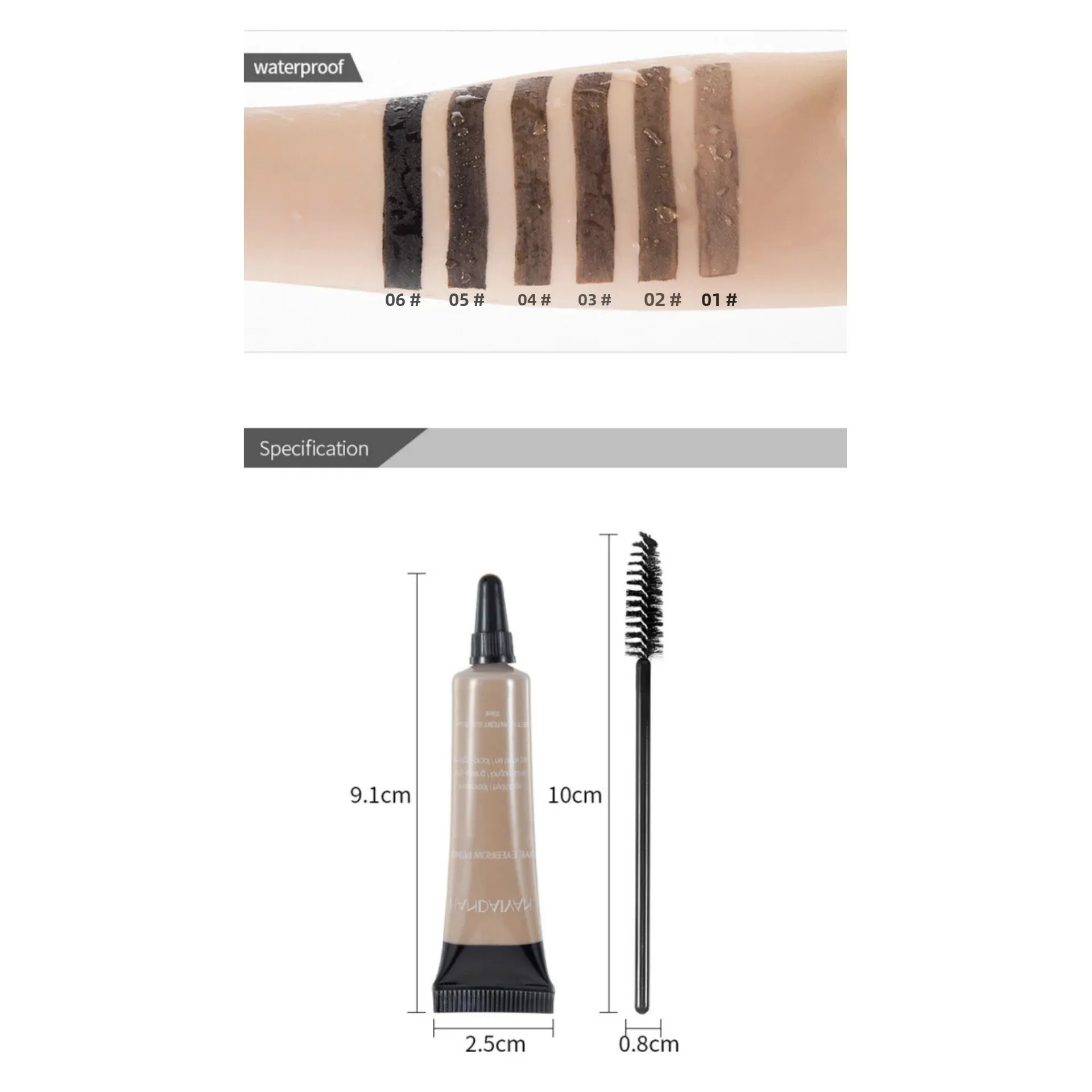 Natural Eyebrow Tint Gel Waterproof Smudge Proof 6 Shades Pigmented Cream Enhancer with Dual Ended Brush