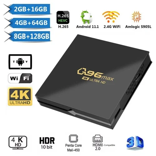 Imagen 1 del producto Q96 MAX Smart TV Box Android 11 Amlogic S905 Quad Core 4K Full HD Set Top Box reproductor multimedia 2,4GWIFI H.265 cine en casa CK15