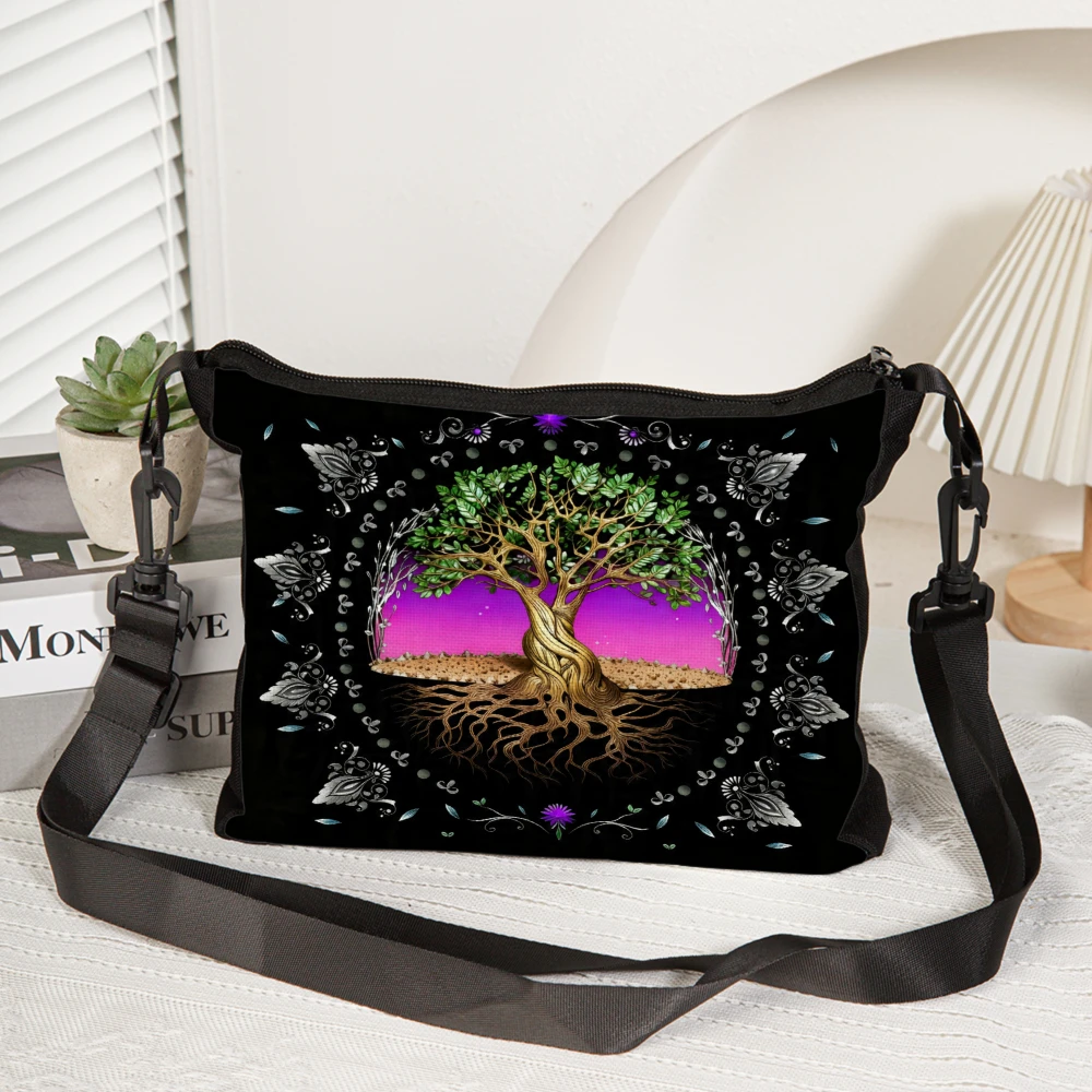 1pc Tree Of Life Crossbody Bag Black Mystical Tree And Roots Pattern Shoulder Bags For Women Men Outdoor Travel Daily Use Fashio