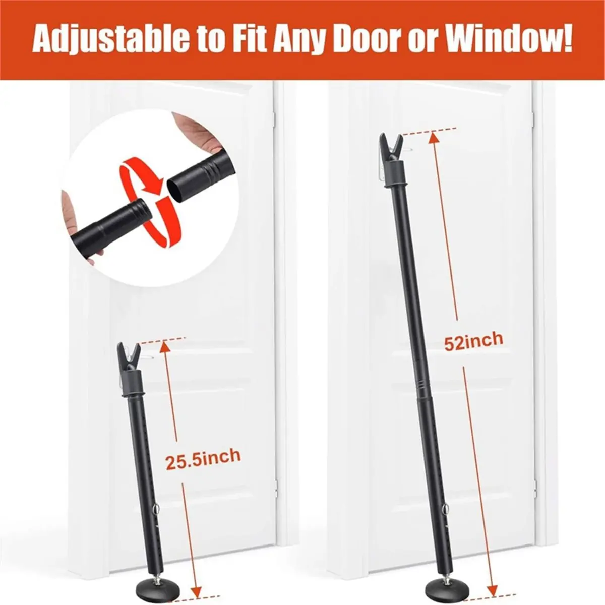 Barre de sécurité pour porte, base antidérapante améliorée, bâton anti-effraction, bloque-porte réglable de 28 à 52 pouces