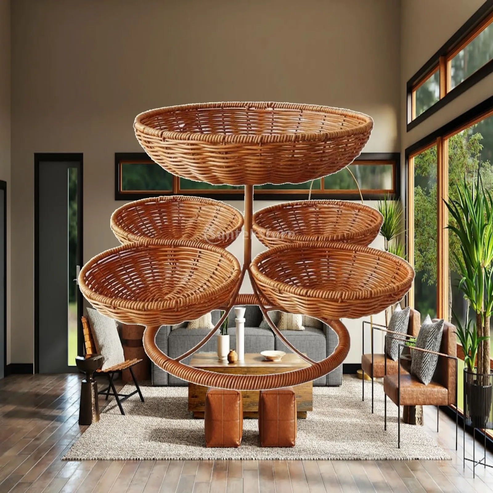 Plateau de service en imitation rotin, design rustique, plateau en imitation rotin, polyosier