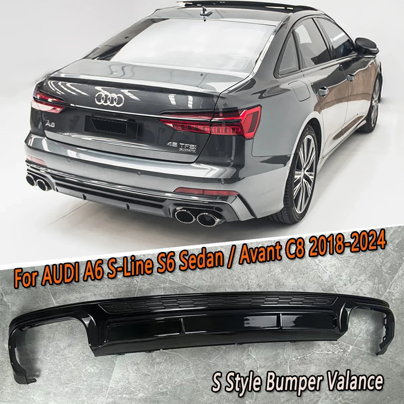 S6 Style Rear Valance Rear Bumper Diffuser Spoiler Splitter Bodykit For Audi A6 S-Lins S6 Sedan / Avant C8 C8 Facelift 2019-2024