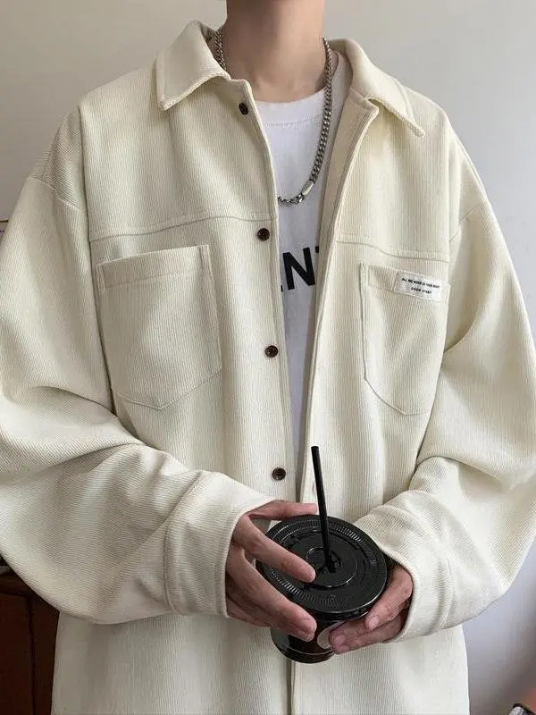 

Heavyweight Corduroy Long Sve Men's irt Loose Fit Color American Trendy Brand Simple Design Fall Faion Outerwear