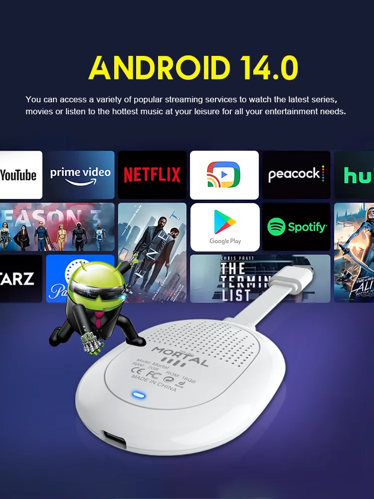 Neuer Mortal Android 14.0 BT5.X 4k Smart TV Stick Q2 Ultra Allwinner H313 2GB RAM 16GB ROM Q2 Ultra TV Stick Dual Wifi 6 TV Dongle