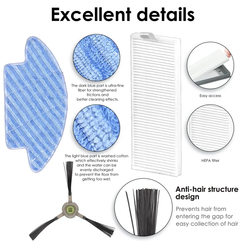 

A27F-Accessories Set For Lefant M210 Pro M210B M213S OKP Life K3A K4 K5 Robot Vacuum Cleaner-Mop Pad HEPA Filter Side Brush