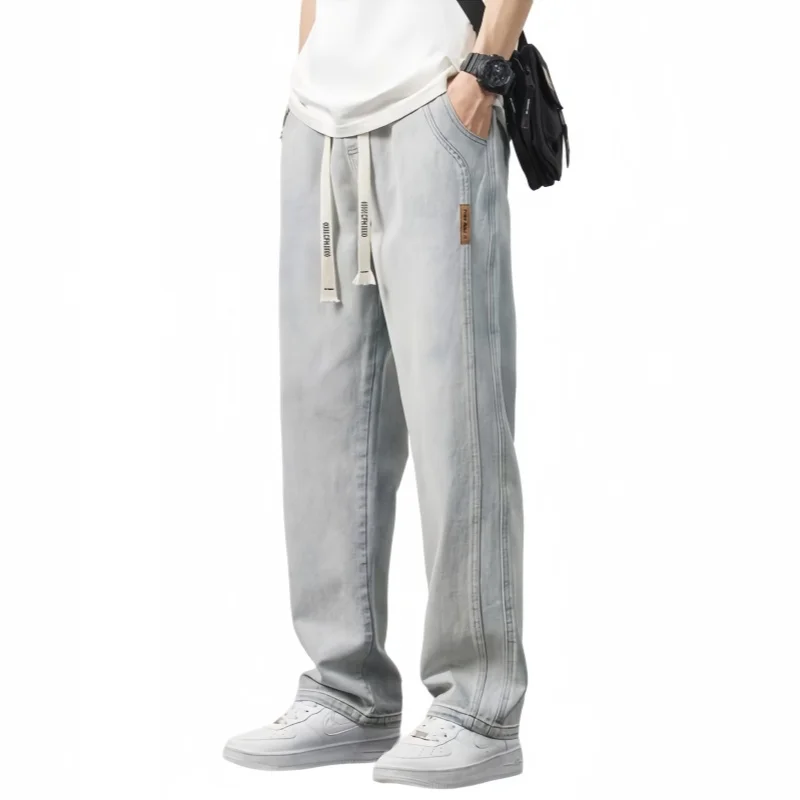 

Men's Summer Thin Straight Leg Jeans Solid Color Fashion Retro High Street Loose Sports Casual Versatile Wide Leg Pants