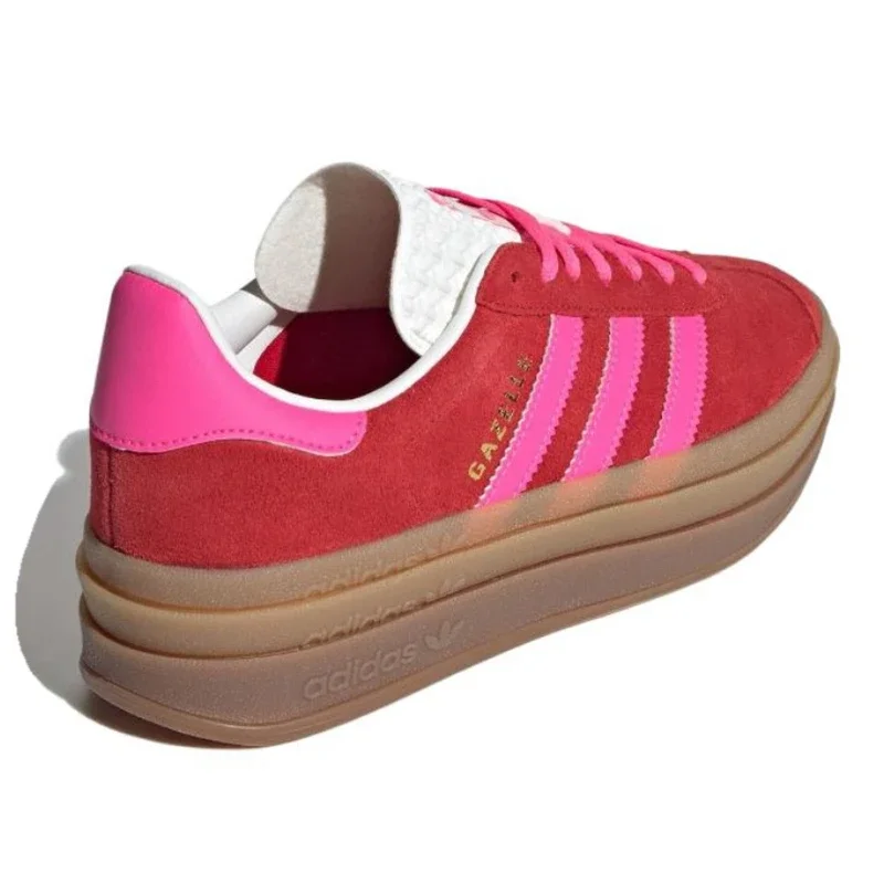 Adidas Originals Gazelle Bold Woman Thick Soled Skateboard Shoes Pink Red Outdoor Non-slip Comfortable Women Causal Sneakers