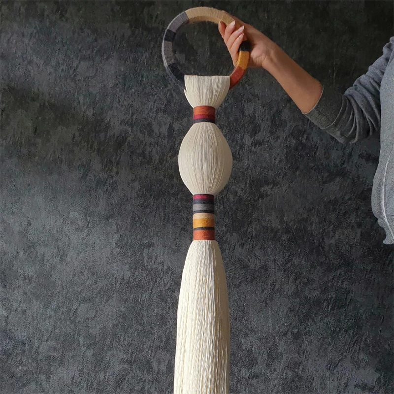 Boho Macrame Spherical Ball Hanging Decor Handwoven Unique Wall Sculpture Modern Organic Art for Living Room Bedroom Home Decor