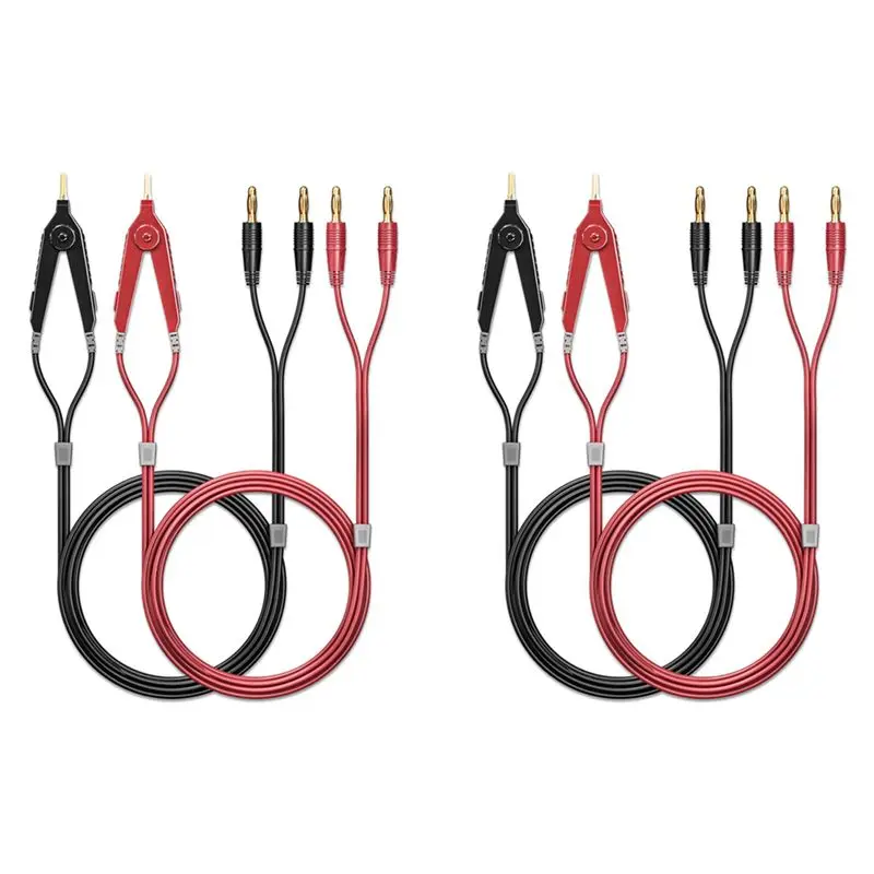 A93E-2X Meter Test Leads Terminal Kelvin Clips Cable Wires To 4Mm Banana Plugs Gold-Plated