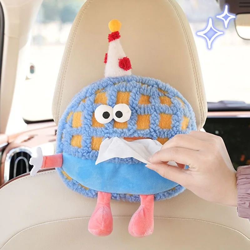 Cute Tissue Boxes Car Tissue Holder Auto Backseat Hanging Accessories Organizer Car Interior Decoration Plush Home Storage Bag