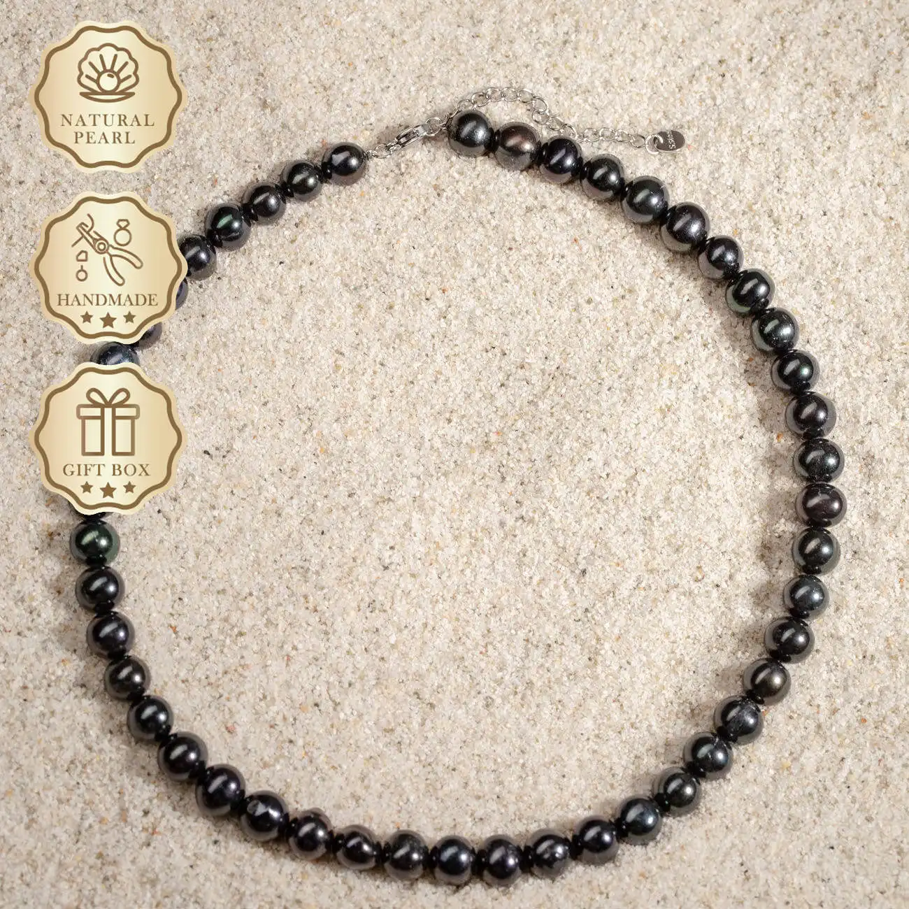 

MYSOYA Black Freshwater Pearl Necklace 8–9mm with Silver Extender Chain, Gift Box, Birthday & Anniversary Gift