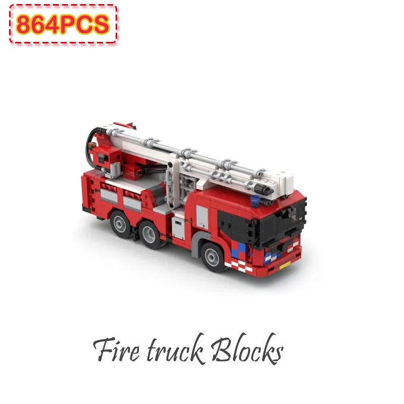 864PCS 소방차 모델 소형 블록 시뮬레이션 차량 교육용 조립 장식품 MOC 브릭 소년 장난감 휴일 선물