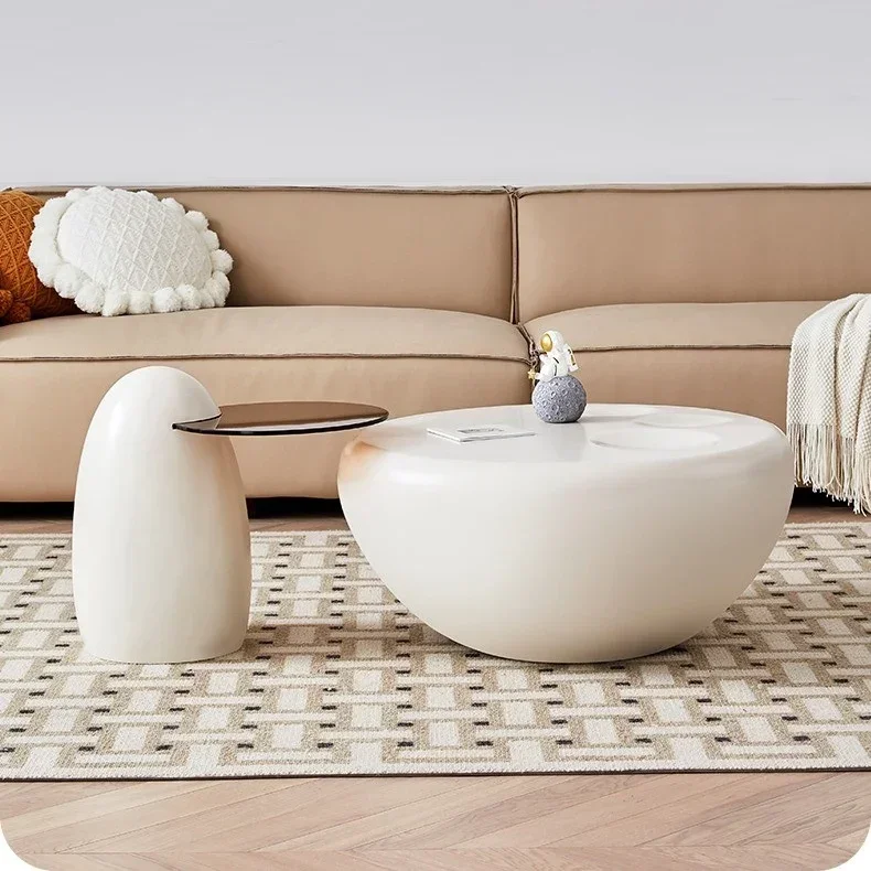 

l # High End Round Coffee Table Double Modern Luxury concrete tempered glass corner table tea Table