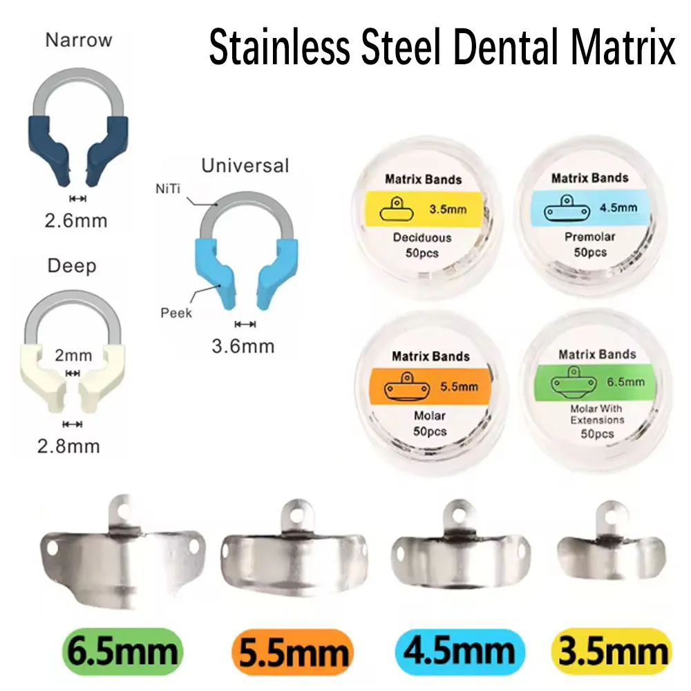

Stainless Steel Dental Matrix Band Kit with Holders Separating Clips for Tooth Filling Composite Restoration