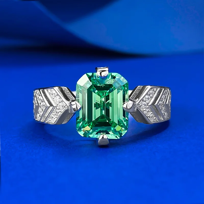 

S925 Silver Ring 7 * 9 Tourmaline Green Zircon Set Personalized Fashion Versatile Ring Boutique Jewelry for Women