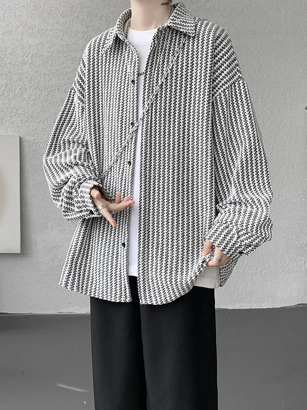 

Long Sve Drapey Loose Men's irt Fibone Pattern Spring Autumn Lazy Sle Big Size Casual Outerwear Faionable Jaet