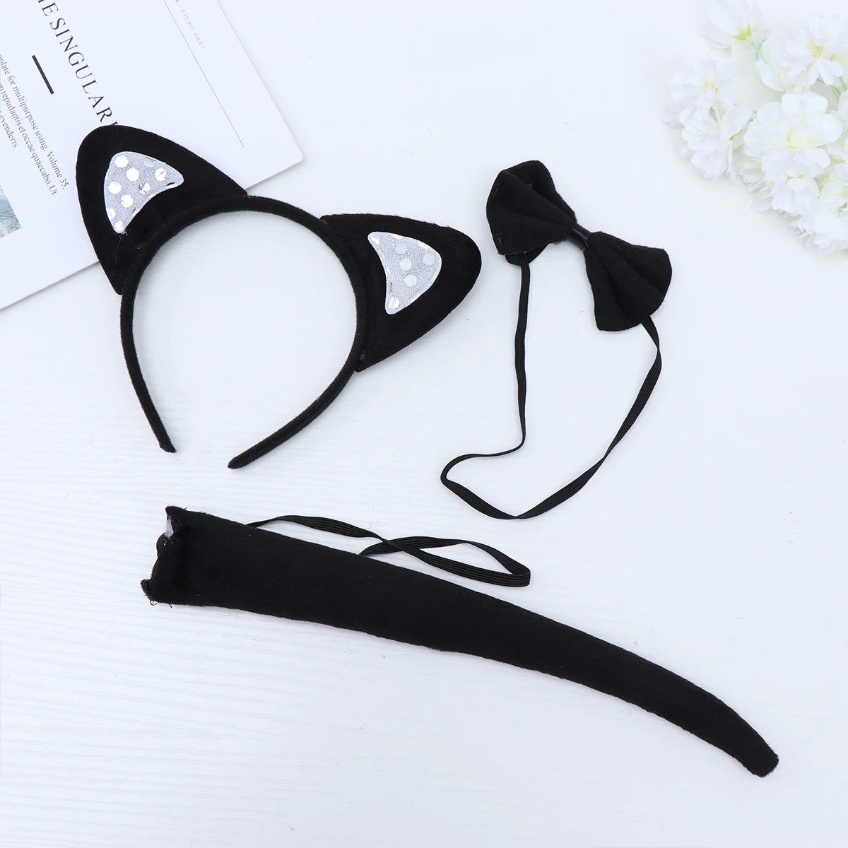 

3 Pcs Headband Cat Ears Three-piece Set Hair Hoop Cosplay Headdress Animal Black Sequin Child