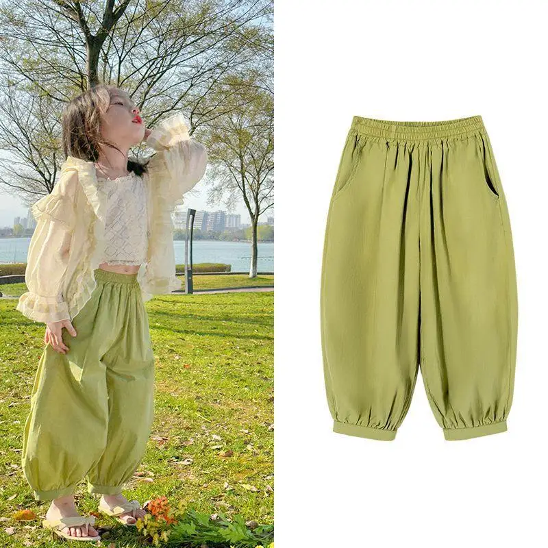 

2026 Girls‘ Mosquito Repellent Pants for Summer, Thin Casual 7/8 Trousers for Kids, Breathable Lightweight Bottoms New Arrival