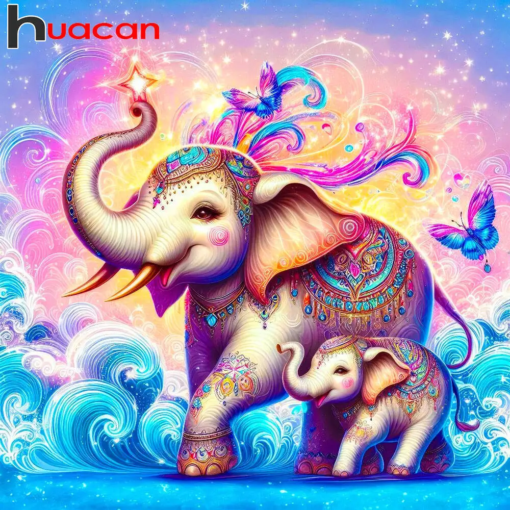 Huacan Diamantgemälde, Elefant, Schmetterling, Diamantmosaik, Tier, neue Kollektion 2025, handgefertigtes Geschenk