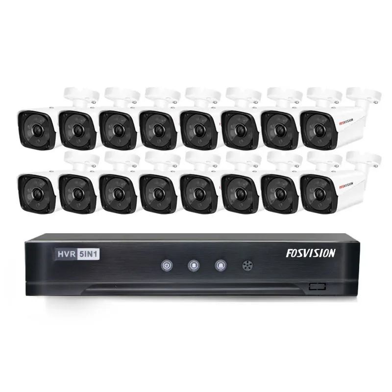 Fosvision pengelihatan malam Dvr keamanan rumah sistem Video pengawasan kamera Ahd 1080p Ahd Kit 16ch