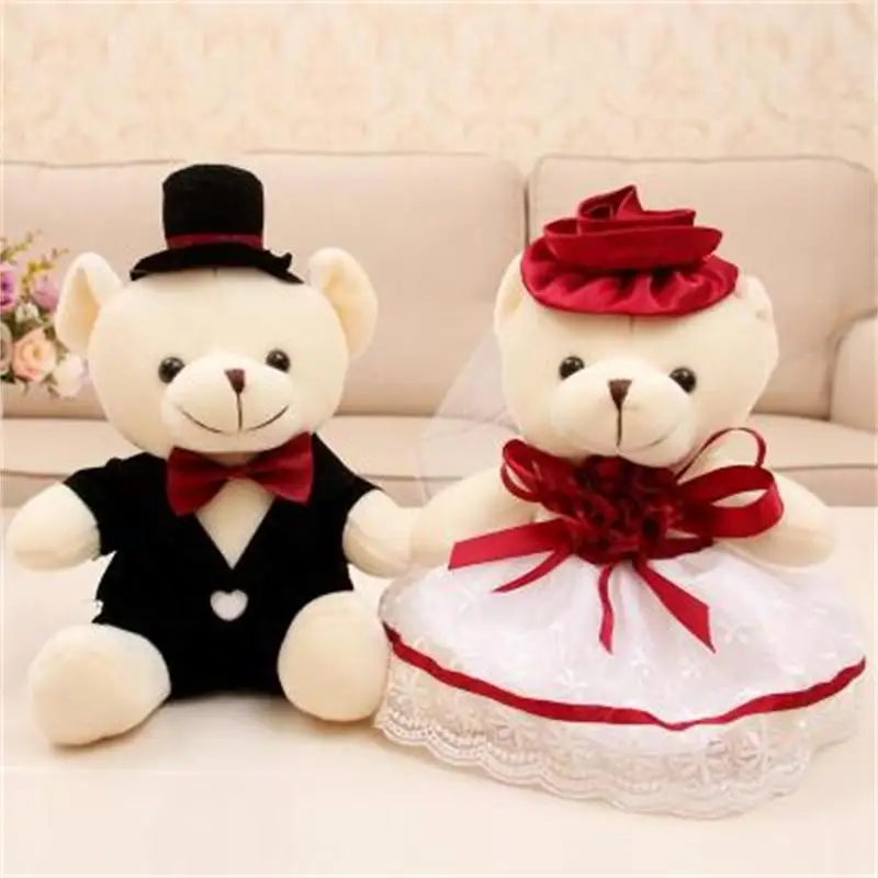 Cuple Teddy Bear Toy Wedding Car Head Decoration Wedding Teddy Bear Plush Toy Wedding Gift Party Living Room Store Decoration
