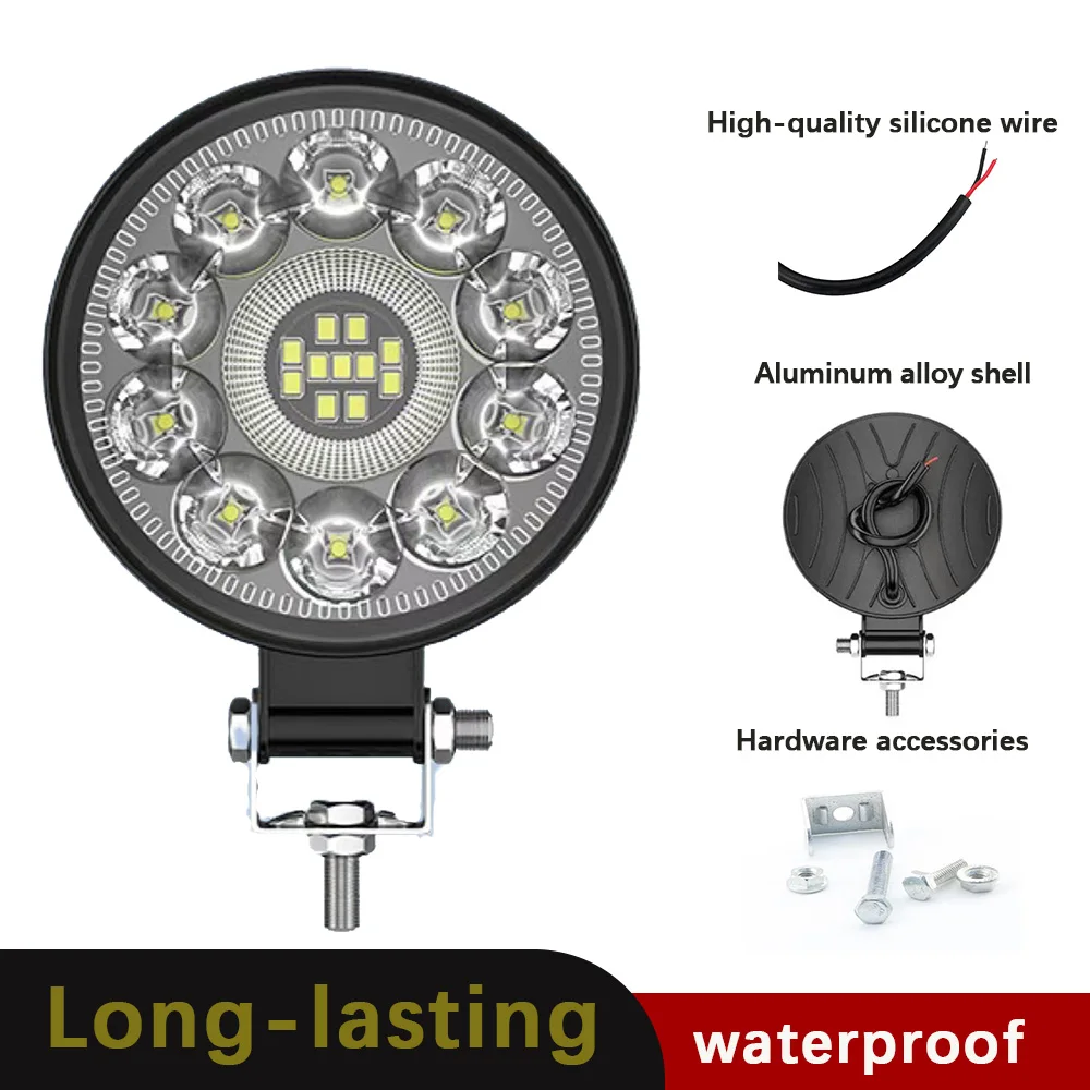 Car LED Work Light 63W 3 Inch Round 21LED Floodlight Auxiliary Light Off-road Vehicle Modification Light LED Headlights 12V 24V