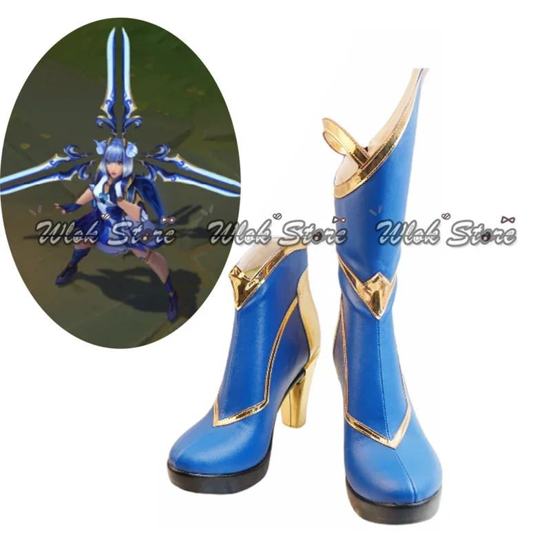 Game LOL Irelia Cosplay Shoes Porcelain New Skin Divine Sword Blade Dancer Irelia Blue Boots Halloween Party Role Play Shoes