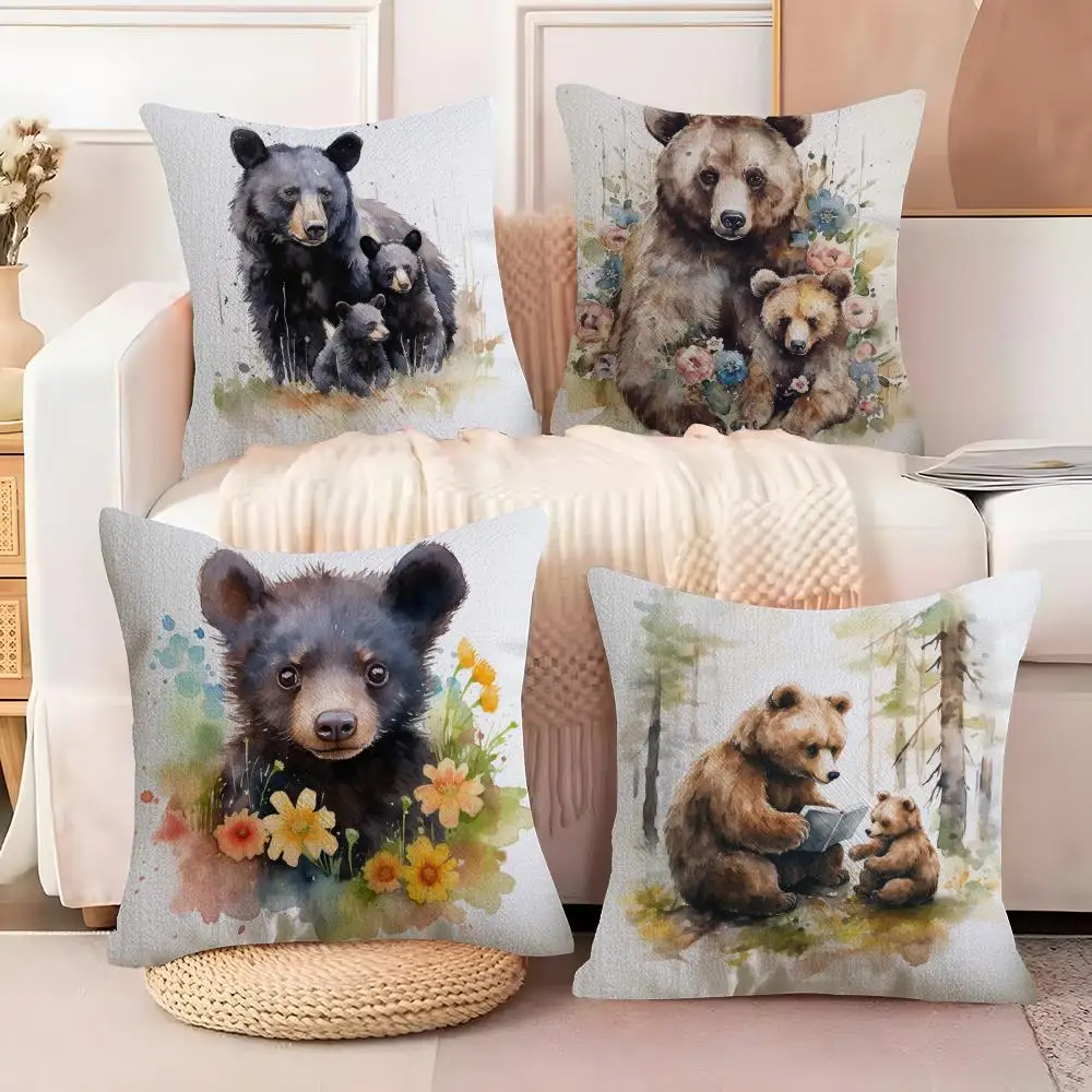 Honey Bear Painting Cushion Cover Case Anti-dustmite Pillowcase Invisible zipper silky short plush Sofa cushion cover