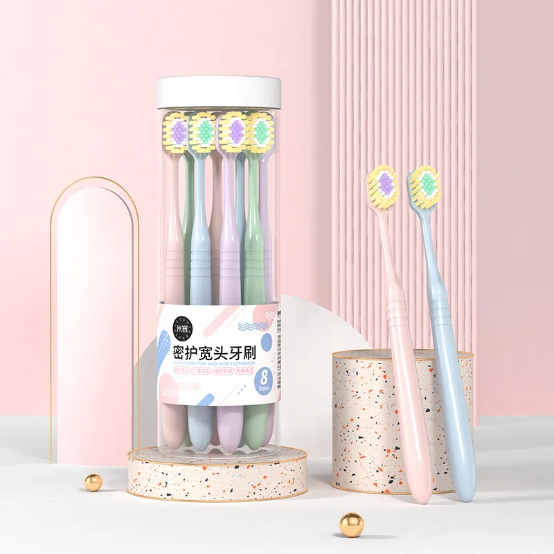 Adult soft bristle toothbrush wide head cleaning densely planted eight barrel multi-purpose toothbrush