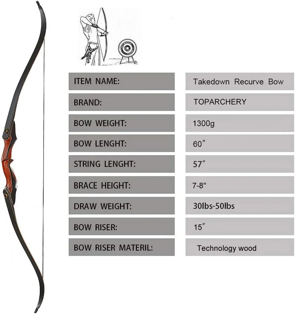 60inch Archery bow Recurve Bow 30-50lbs Take-down bow Outdoor Red Wooden Hunting Shooting bow