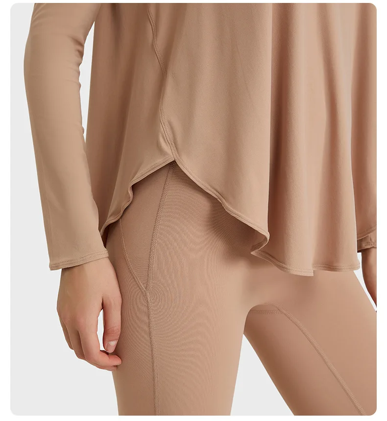 Solid Color Loose V-neck Women Long Sleeve Yoga Shirt Fitness Clothe Female Top Length Sleeve T-shirt Soft Fitness long sleeves