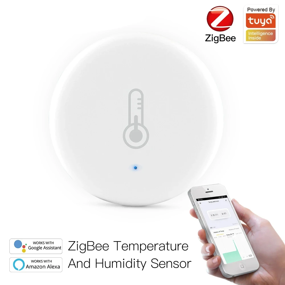 Tuya Zigbee Smart Temperature Humidity Sensor Battery Power Indoor Outdoor Hygrometer Thermometer Detector Home Security Alexa
