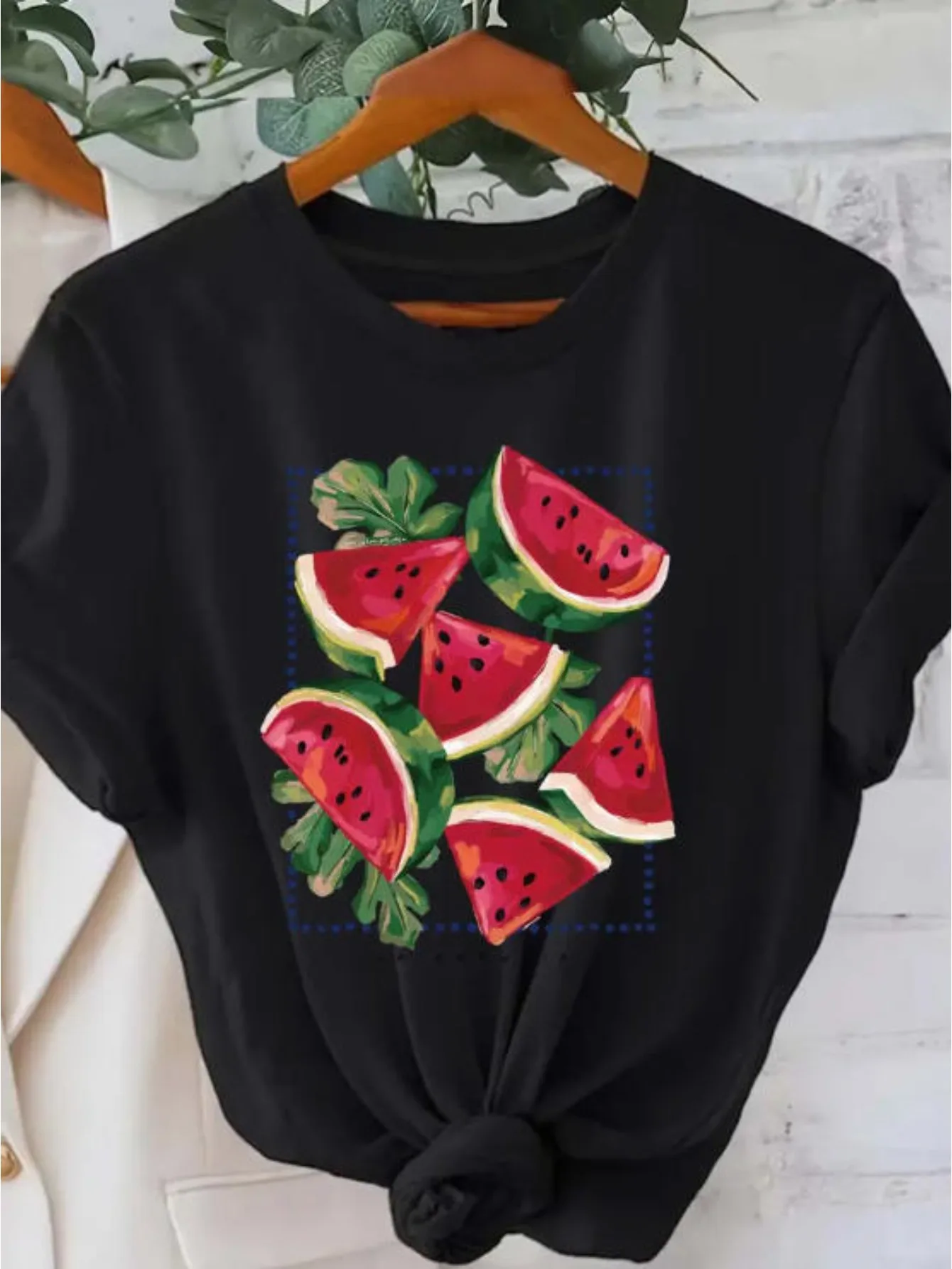 Women'S Black T-Shirt-Breathable Summer Top with Watermelon Slice Graphic,Lightweight Everyday Casual Shirt for Hot Weather