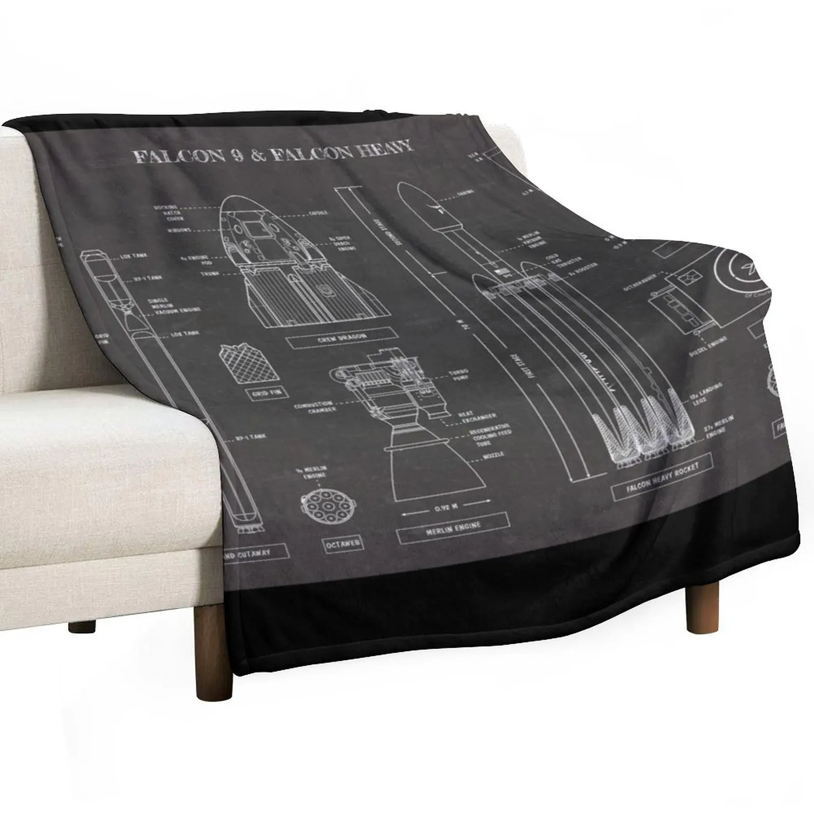

SPACEX: Falcon 9 & Falcon Heavy (Blackboard) Throw Blanket valentine gift ideas Flannel Soft Plaid Decorative Sofa Blankets
