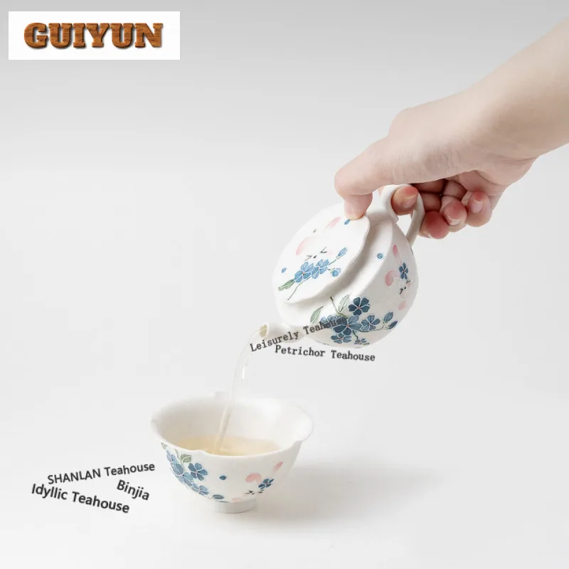 120ml Hand-painted Windmill Flower Rabbit Teapot Aesthetic Tea Infuser Pot Tea Brewing Kettle With Strainer Cafes Ornaments Gift