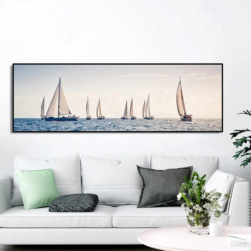 Sailboat Water Canvas Painting Resort Ship Architecture Prints and Posters, Living Room Home Decor, Unframed