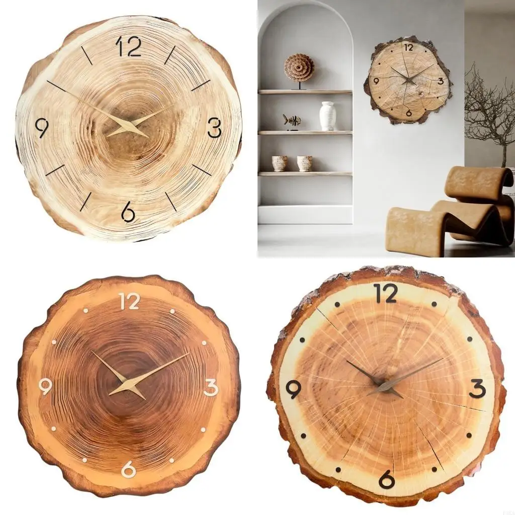 Decorative Grains Wall Clock with Tree Stump Print for Stylish Home Decors