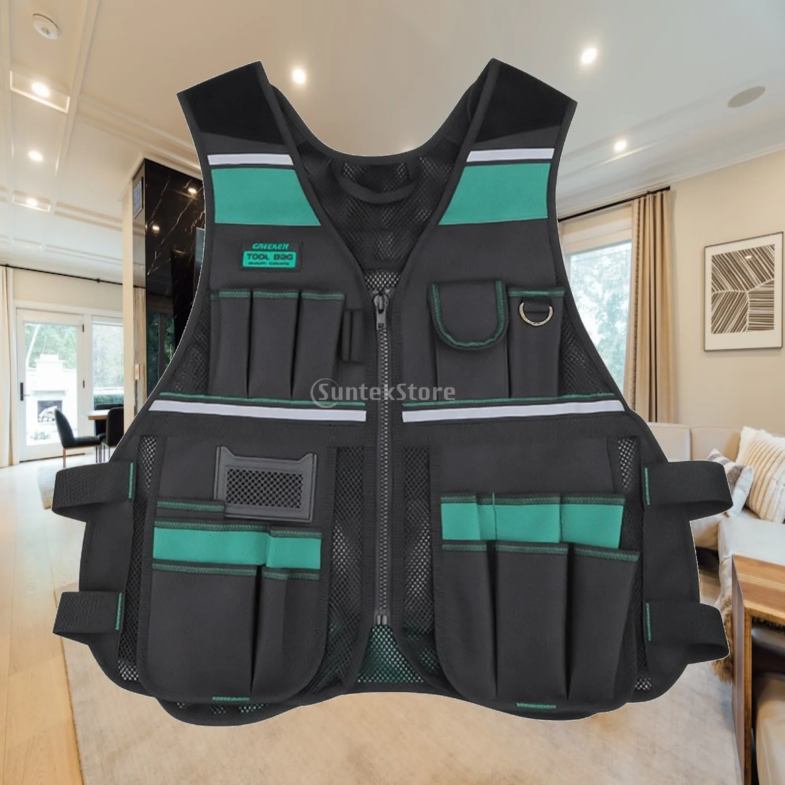 Heavy Duty Electrician Work Vest with Multiple Pockets for Tools and Fasteners Breathable Mesh Utility Vest for Men