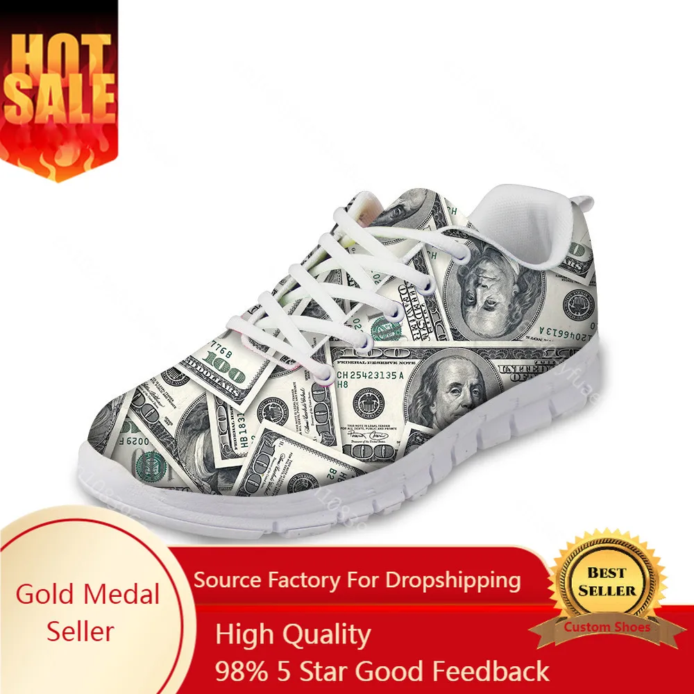 

Classic Women's Low Style Walking Shoes Lace up Causal Sneakers for Female Breathable Fashion Dollar Printed Shoes