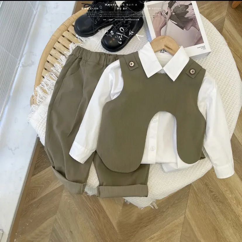 Conjunto de tres piezas de chaleco Irregular coreano para niños y niñas, ropa sólida, personalidad creativa, fresca, primavera y otoño, nuevo