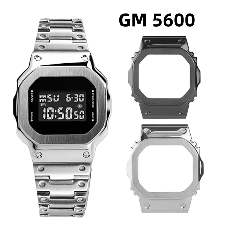 

Металлический корпус GM 5600 для Casio Small Square 3229 GM-5600 GM5600, модифицированный корпус, ремешок для часов из нержавеющей стали, безель, ремешок для часов