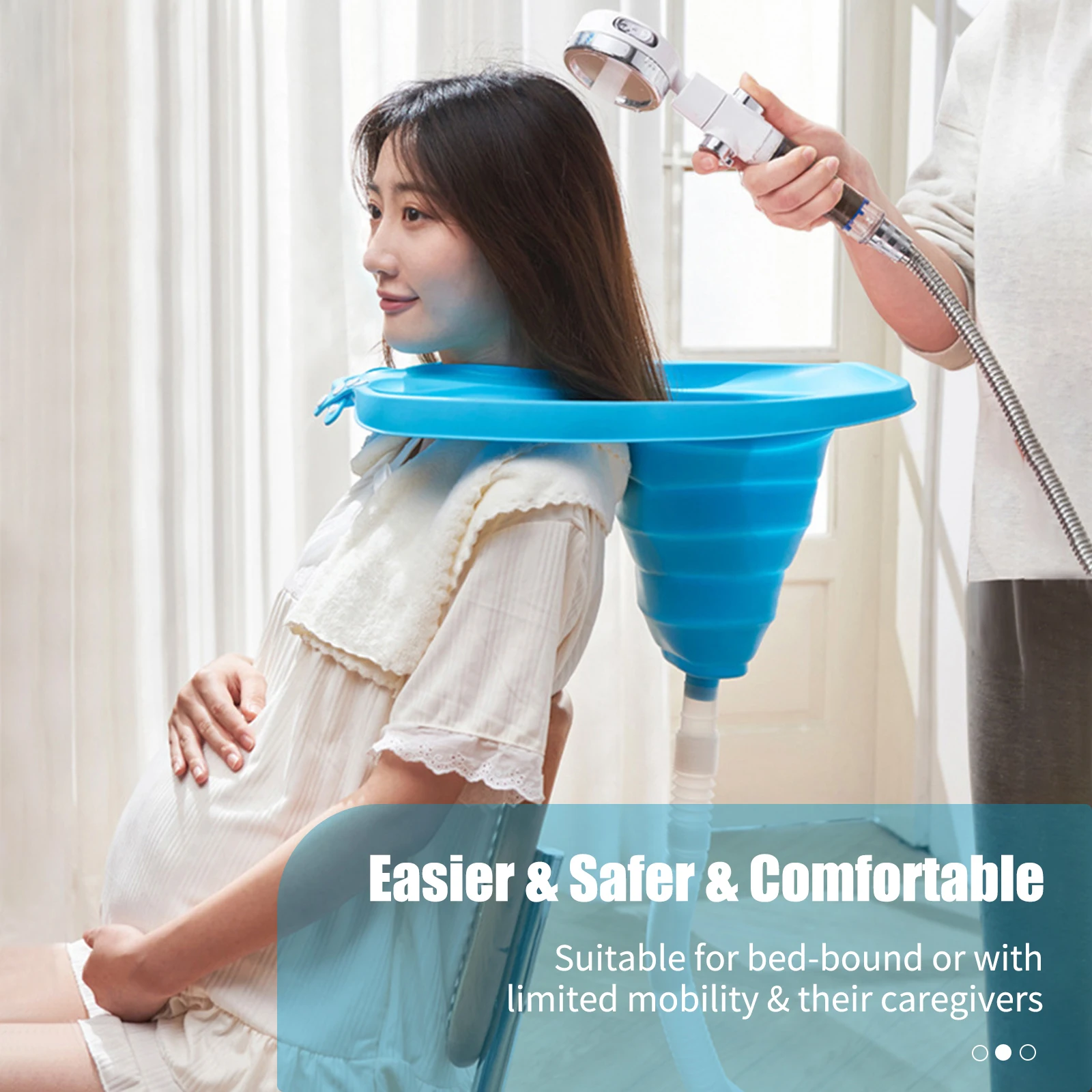 

Hair Wash Basin Collapsible Shampoo Trays with Tube Earplugs Mobile Basin No Spills Wash Hair In Bed Hair for Elderly Pregnant