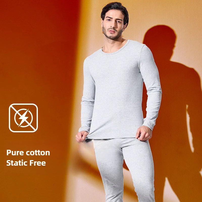 

Новый сезон, мужские лонг-джоны из чистого хлопка, двухсторонний матовый базовый слой, осеннее и зимнее термобелье для мужчин