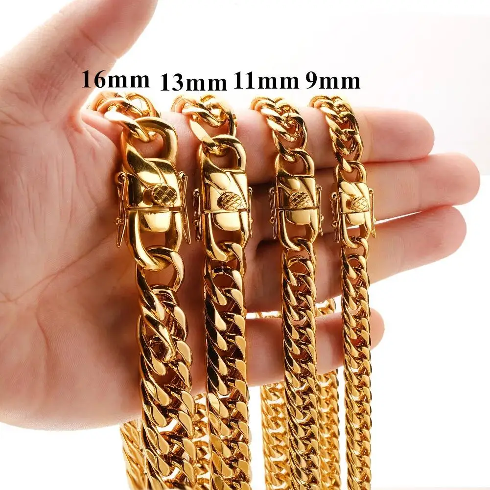 

Granny Chic Cuban Link Chain Necklace or Bracelet for Men Women, Silver Tone/Gold Color Stainless Steel Miami Chain 7-40inch