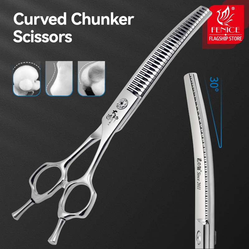 مقص Fenice الاحترافي للعناية بالحيوانات الأليفة مقاس 7/7.5 بوصة مقصات منحنية مع أسنان صغيرة مقصات تصفيف الشعر 70-75% #6
