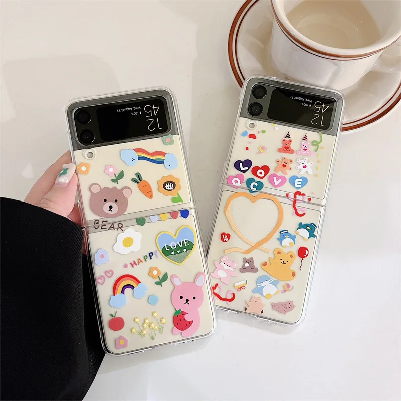 

Bear Rainbow Cartoon Phone Case for Samsung Galaxy Z Flip 6 5 4 3 Protective Back Cover for ZFlip4 ZFlip5 ZFlip6 Case Shell