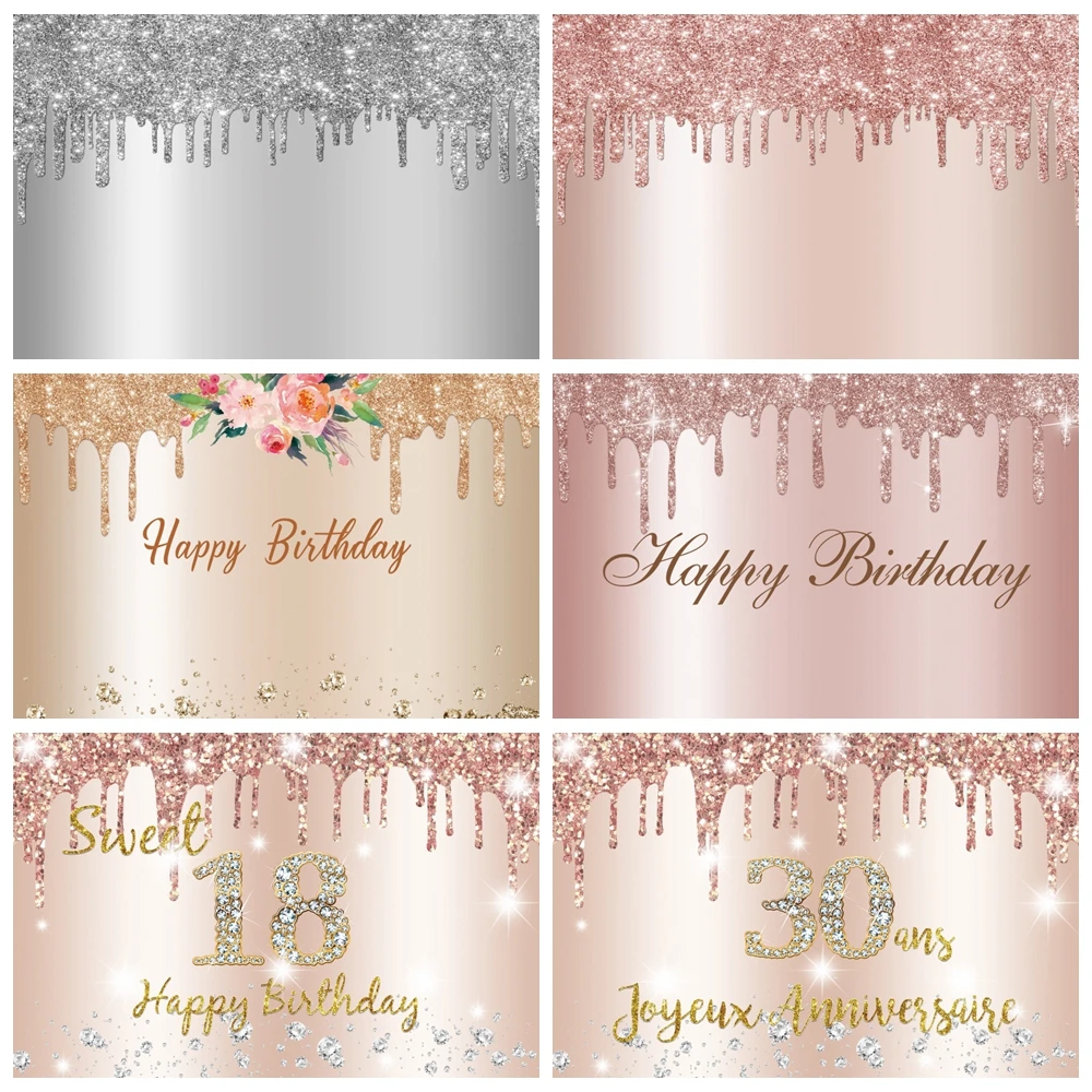 Pink Glitter Woman Birthday Party Princess Girl Custom Backdrop Photographic Photography Background Vinyl Photo Studio Poster