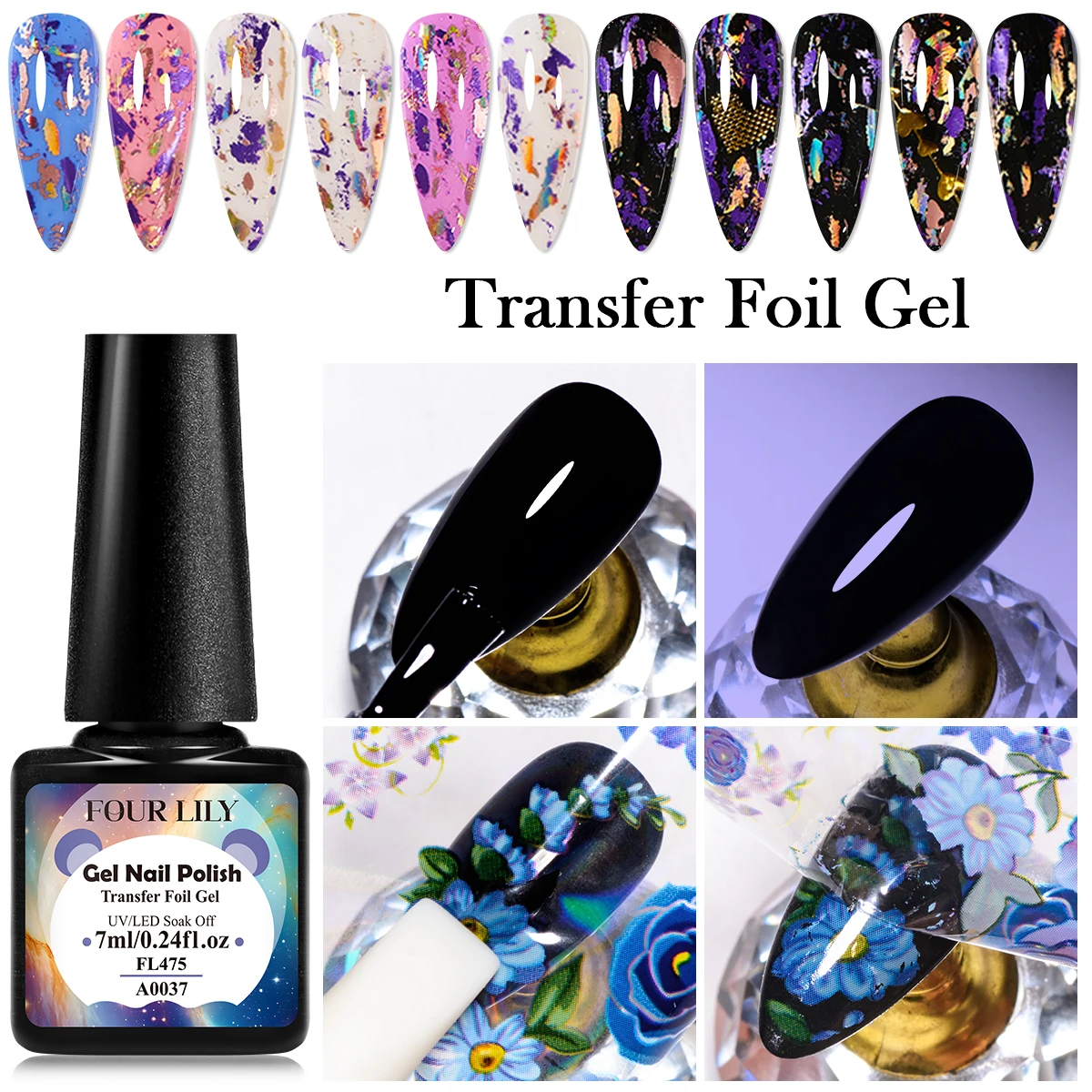 FOUR LILY 7ml Transfer Foil Nail Gel Polish Semi-Permanant Varnish For Nail Sticker Nail Polish Soak Off UV LED Nail Art Gel image 2
